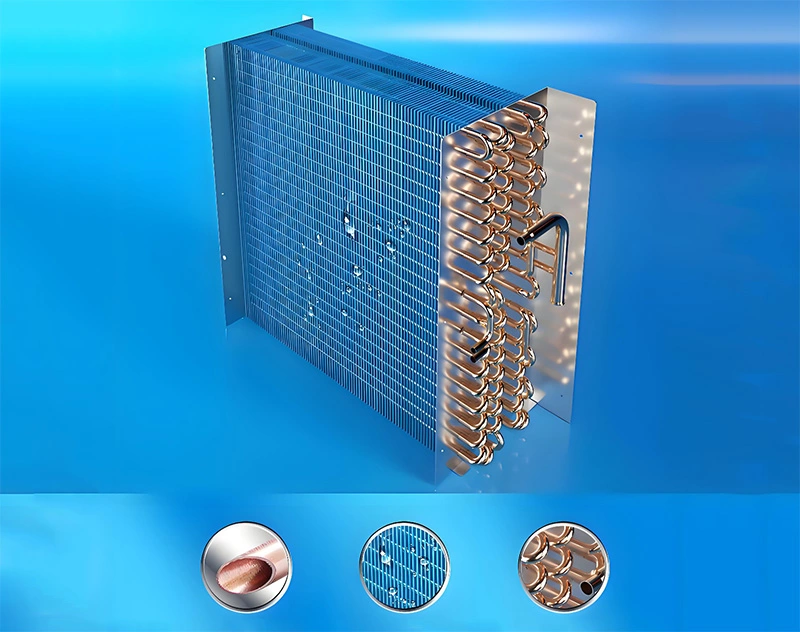 Condenser and evaporator with internal threaded copper tube